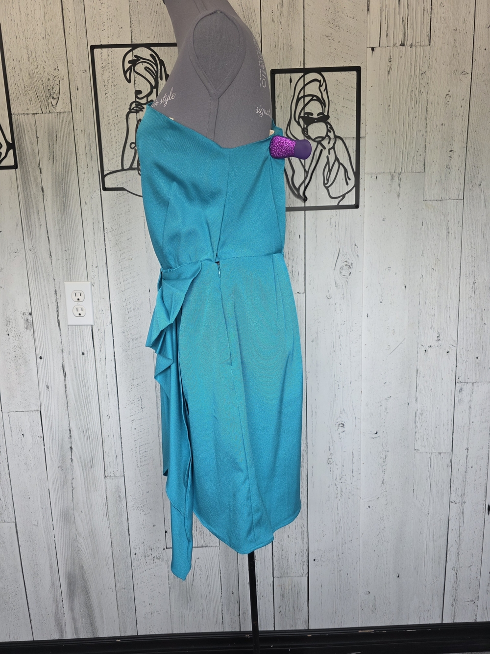 NWT BCBGeneration Teal One-Shoulder Ruffle Dress – Size 12 - Picture 4 of 16